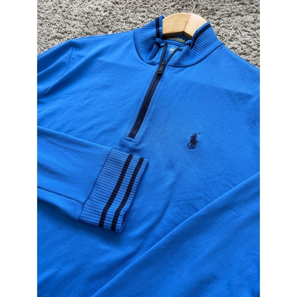 Polo Golf Ralph Lauren Mens Blue Quarter Zip Pullover Wicking Performance Large